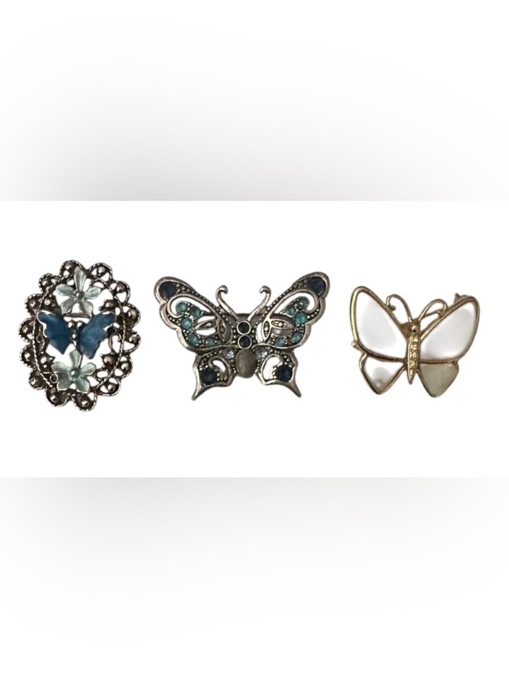 Butterfly Trio Brooch Set in Blue and White - Women Jewelry